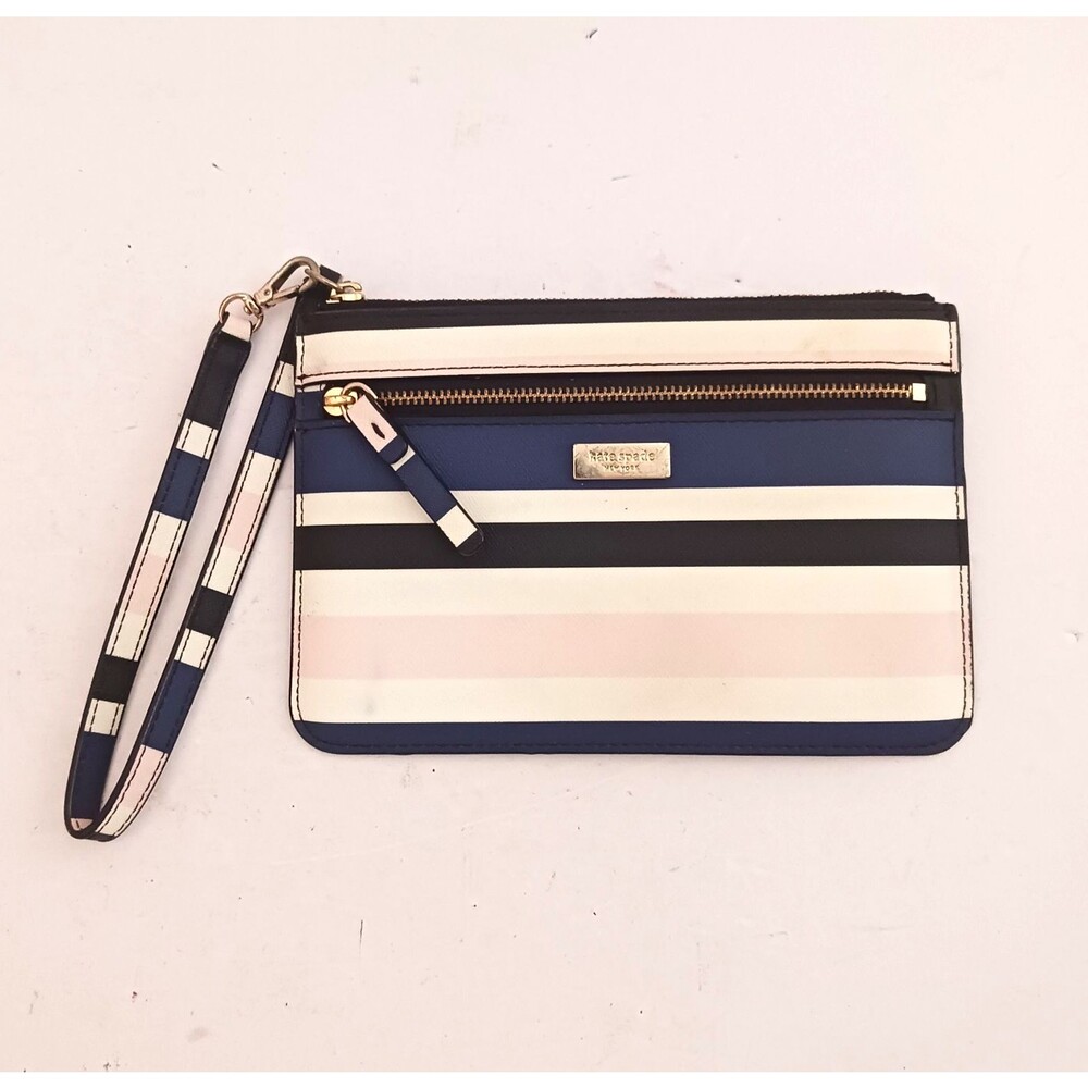Kate Spade New York Laurel Way Striped Saffiano Leather Wristlet Pouch Wallet
